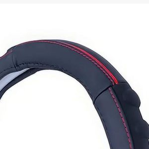 Cubre Volante De Cuero Genuino Negro Filo Rojo