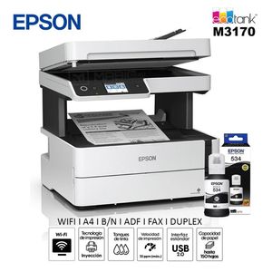 Impresora Multifuncional Monocromatica Epson M3170 Duplex WIFI Red ADF