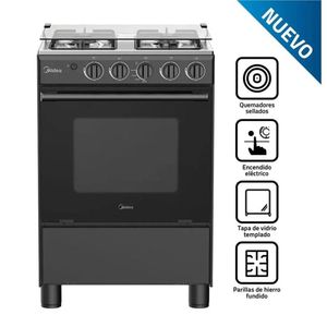 COCINA DE PIE MIDEA MGS24FS2LFABBC-PE  A GAS 4 HORNILLAS NEGRO