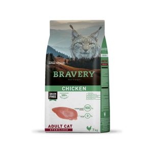 Alimento para Gatos Adultos Esterilizado Bravery Pollo 7 Kg