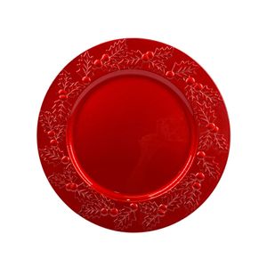 Plato De Sitio Borde Muerdago Rojo 33 cm