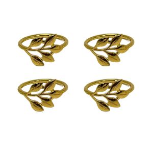 Set X4 Aro Servilleta Hojas Dorado