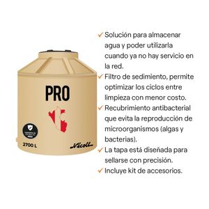 COMBO Tanque de agua Arena Pro 2700 litros + Kit de Accesorios + 2 Cartuchos Repuesto Filtro De Sedimentos 5u Agua Vida