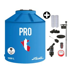 COMBO Tanque de agua Pro 1100 litros Azul + Kit de accesorios + 2 Cartuchos Repuesto Filtro De Sedimentos 5u Agua Vida