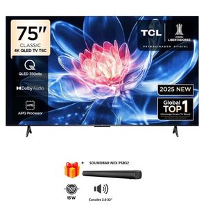 TELEVISOR TCL QLED 75 75T6C UHD 4K SMART TV + SOUNDBAR NEX PSB3