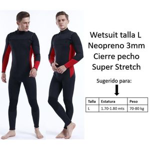 Wetsuit L cierre pecho neopreno 3mm negro rojo