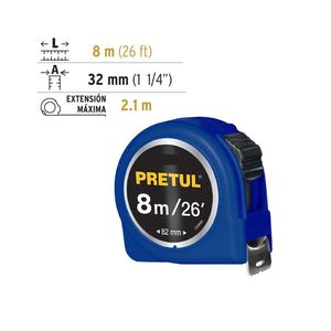 Wincha Cinta Métrica 8 Metros Azul PRETUL 21625