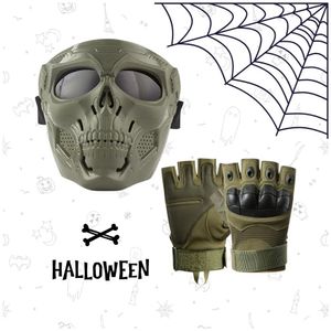 HALLOWEEN GUANTES TÁCTICOS MAS MASCARA CALAVERA MOTOCICLISTA