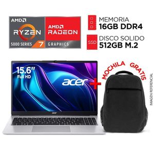 Laptop ACER RYZEN 7 5700U RAM 16GB SSD 512GB Pantalla 15.6” FULL HD + MOCHILA