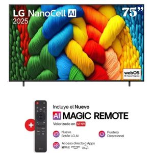 TELEVISOR LG NANOCELL 75" UHD 4K SMART TV  CON THINQ AI 75NANO80ASA(2025)