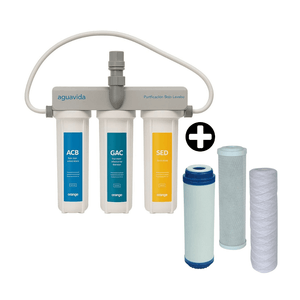 COMBO Agua Vida: Purificador 3 Etapa Bajo Lavadero + Cartuchos (Filtro Carbono Activado +  Filtro Carbono Granular +  Filtro de Sedimentos 5u)