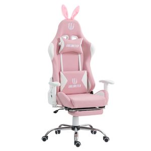 Silla Gamer Ergonómica Hera Pink Bunny Posapies 180° Masajeador Lumbar