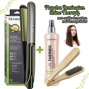 Tricombo plancha Alisadora Remington Shine Therapy S12A + spray + peine