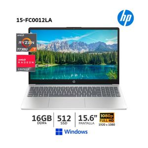 Laptop HP 15-FC0012LA AMD Ryzen 7 7730U 16Gb Ram/ 512Gb SSD/ 15.6”FHD/Radeon Graphics/ 802N1LA
