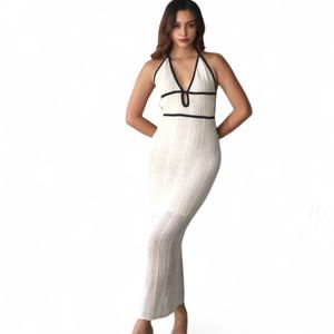 Vestido Hilo Tacto Algodon Malla Falda 127G Bra-33 Color Hueso