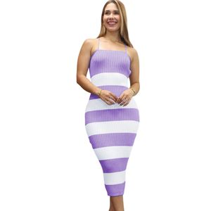 Vestido Mujer Hilo Tacto Maxi Rayas 359G-25 Color Lila