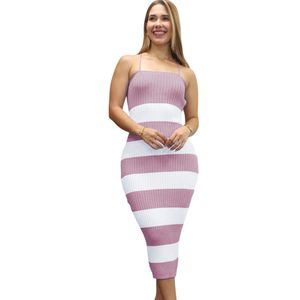 Vestido Mujer Hilo Tacto Maxi Rayas 359G-25 Color Rosado