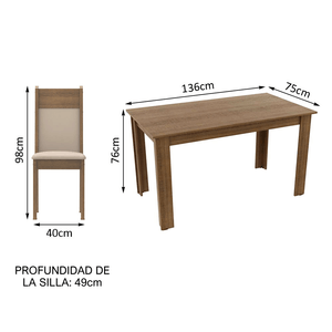 Juego de Comedor Ellen con 4 Sillas Marrón/Beige