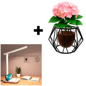 Set Hogar Moderno Macetero Nórdico Negro + Lámpara USB Touch Blanca