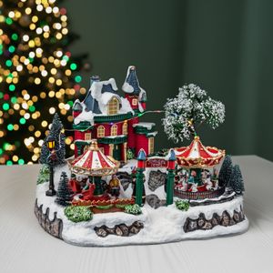 Pueblo Luminoso con carrusel + Movimiento 18 LEDS