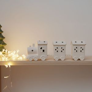 Tren Porcelana con Luz 28.8x10.5cm Cuentos Oro Orange