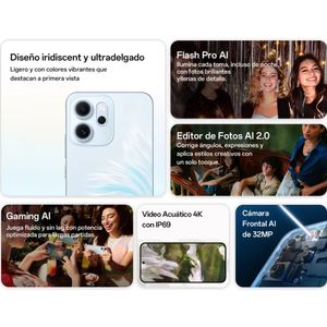 Celular OPPO Reno14 F 12GB+512GB Azul ópalo + TWS Audio + Smartwatch Negro Gratis
