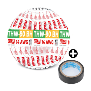 COMBO Cable THW-90 450/750 V 14 AWG Celsa Blanco 100m + Cinta Aislante Eléctrica 16mm x 4.5m Negro