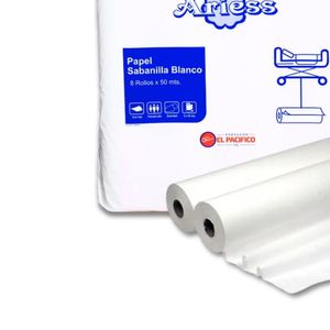 Papel Sabanilla con Precorte Ariess 50 mt 100% Celulosa Bolsa por 8 Rollos