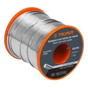Rollo de Estaño Soldadura Con Núcleo Resina 60-40 1mm 450 G Truper - 14366