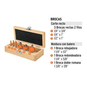 Juego de 6 brocas para router Truper - 11359
