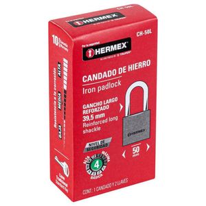 Candado de hierro 50 mm arco largo en caja Hermex - 43325
