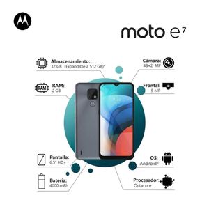 Celular Motorola E7 2GB RAM 32GB Cámara 48 MP Color Gris Mineral con Estuche de Regalo