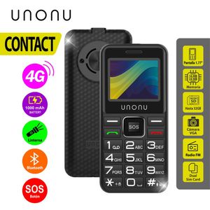 Celular Unonu Contact 4G, Pantalla de 1.77",Bateria 1000 mAh, Radio FM
