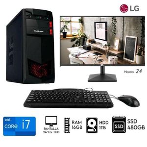 Computadora PC Intel Core i7 3.2Ghz Ram 16GB Disco  HDD 1TB  SSD 480GB Monitor LG 24