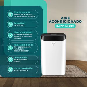 Aire Acondicionado Portatil y Deshumidificador KENDAL Conexión WIFI Kapp-14000BTU