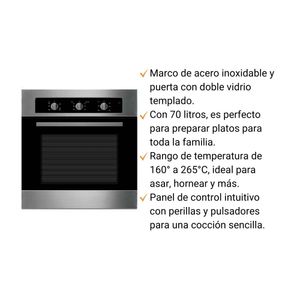 COMBO Cocina Empotrable Florencia 4H Negro 60cm + Campana Acero Inoxidable Amber 60cm + Horno empotrable a gas H70G 70 litros Orange