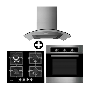 COMBO Cocina Empotrable Florencia 4H Negro 60cm + Campana Acero Inoxidable Amber 60cm + Horno empotrable a gas H70G 70 litros Orange