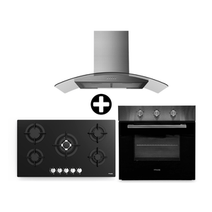 COMBO Cocina empotrable Praga 87cm + Campana Acero Inoxidable Amber 90cm + Horno empotrable eléctrico H70E 70 litros Orange