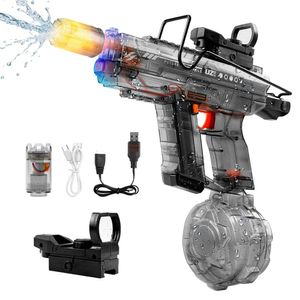 Pistola De Agua Recargable Uzi Luces Rgb Electrica Gris