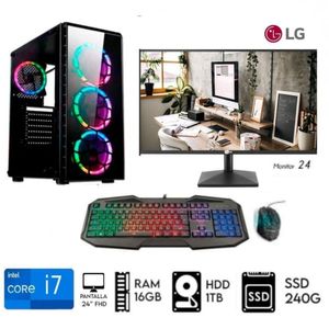 Computadora Pc Intel Core i7   Ram 16GB  Disco HDD 1TB    SSD 240GB  Monitor LG 24 FHD