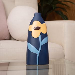 Florero Panadecor Azul con Flor Amarilla 21CM Porcelana