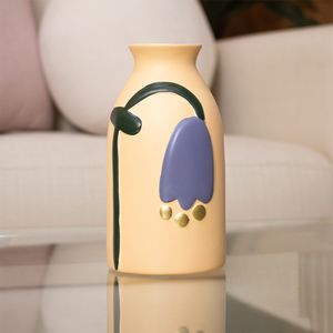 Florero Panadecor Beige con Detalles Violeta 22CM Porcelana