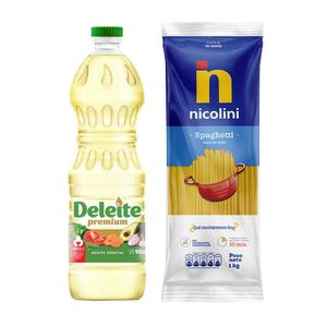 Pack Aceite Vegetal DELEITE Premium Botella 900ml + Fideos NICOLINI Spaghetti Bolsa 1Kg