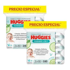 Pack Toallitas Humedas HUGGIES One & Done 3 Paquetes de 80un x 2un
