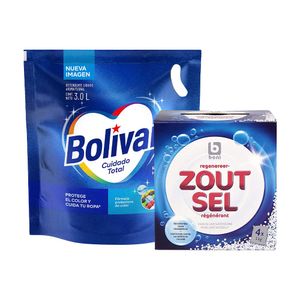 Pack Detergente Líquido BOLÍVAR Cuidado Total Doypack 3L + Sal Belga Especial BONI para Lavadoras y Máquinas Lavavajillas Caja 4Kg