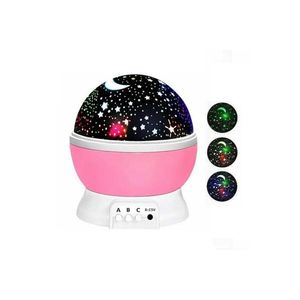LÁMPARA PROYECTOR GIRATORIA DE ESTRELLAS Y LUNA - ROSA