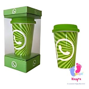VASO CON LOGO  WHATSAPP CON TAPA DE GOMA
