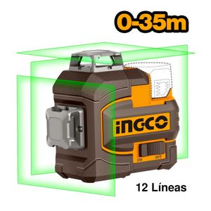 NIVEL LASER 12 LÍNEAS VERDE INGCO 35M 360 GRADOS 3D 1 BATERÍA HLL301201