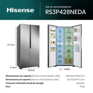 Refrigeradora Hisense Side By Side 428L RS3P428NEDA  Gris