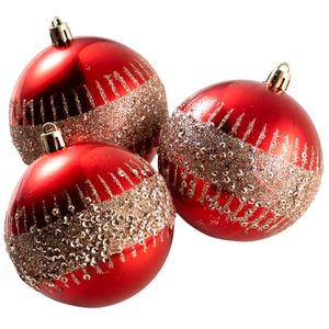 Bolas DECO HOME Rojo C/Dorado 8cm X3 Feliz Navidad